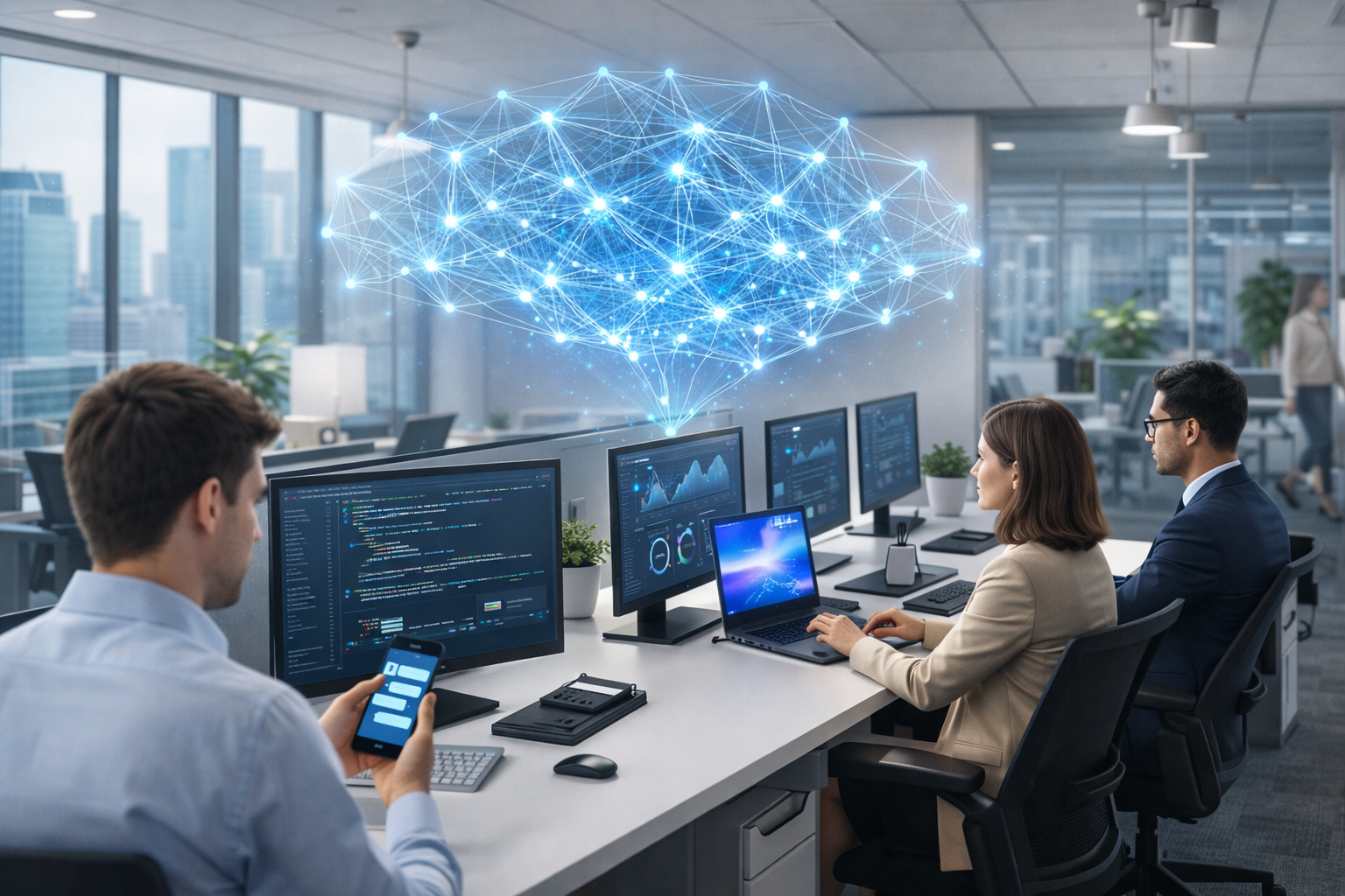 Office staff using AI